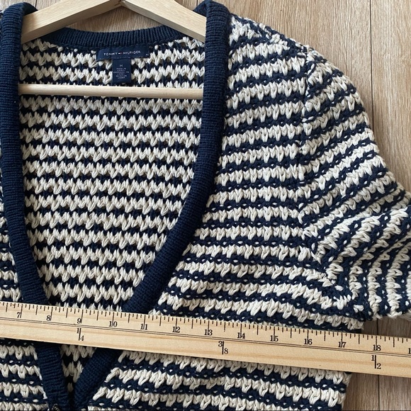 Tommy Hilfiger Womens Navy Blue Preppy Coastal Crochet Knit Cardigan Size Medium - Picture 8 of 8